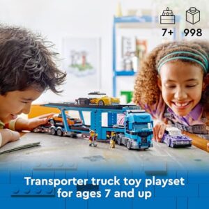 LEGO City Car Transporter Truck with Sports Cars, 4 Vehicle Car Toy Set for Kids Ages 7 and Up, Fun Kids Gift Ideas for Holiday or Birthday, Creative Toys, 4 Minifigures for Imaginative Play, 60408