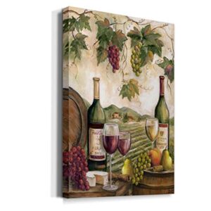 Renditions Gallery Vineyard Wall Art, Red & White Wine Decor, Cheese & Grapes, Scenic Kitchen or Dining Room Artwork, Premium Gallery Wrapped Canvas, Ready to Hang, 32 in H x 48 in W, Made in America