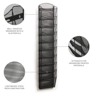 Safco Products Onyx Commercial 10 Pocket Magazine Rack 5579BL-Black-Stainless Steel- Wall Mounted-5 lbs Capacity-Organize Magazines or Journal