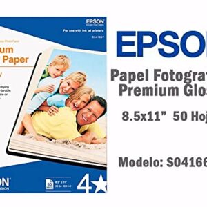 Epson Premium Photo Paper GLOSSY (8.5×11 Inches, 50 Sheets) (S041667),White