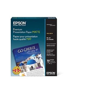 Epson Premium Presentation Paper MATTE (8×10 Inches, 50 Sheets) (S041467),Bright White