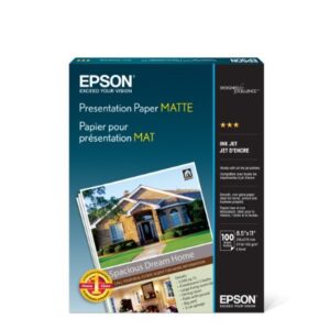 Epson S041062 Matte Presentation Paper, 27 lbs., Matte, 8-1/2 x 11 (Pack of 100 Sheets),White