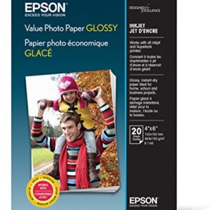 Epson Value Photo Paper Glossy, 4″x6″, 20 Sheets (S400032)
