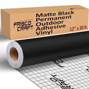 Frisco Craft Matte Black Permanent Vinyl – Black Vinyl Roll – Permanent Outdoor Vinyl, Water & Weather-Resistant with Siliconized Backing – Adhesive Vinyl, Matte Black (12″ x 30ft)