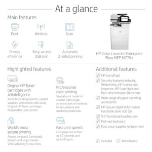 HP Color LaserJet Enterprise Flow Multifunction M776z All-in-One Wireless Duplex Printer with JetIntelligence (3WT91A), White
