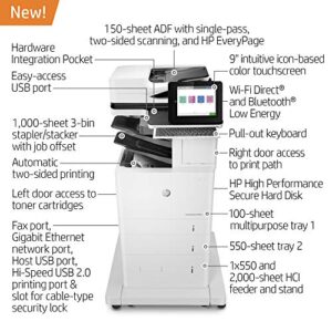 HP LaserJet Enterprise Flow MFP M636z Monochrome All-in-One Printer with built-in Ethernet, 2-sided printing, high-capacity input feeder, wheeled stand & 3-bin stapler/stacker (7PT01A)