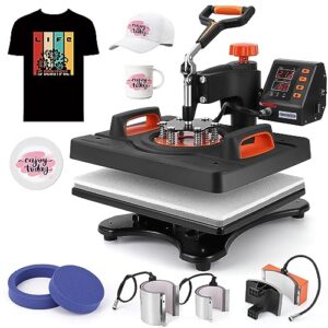 Heat Press Machine, 12 X 15 inch, 6 in 1 Heat Press, 800W Sublimation Machine, 360° Rotation Swing-Away Heat Press, Dual-Tube Heating Printing for DIY T-Shirts Cap Mugs