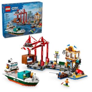 LEGO City Seaside Harbor with Cargo Ship Toy, Model Container Crane and Boat with 8 Minifigures Included, Building Set for Boys and Girls Ages 8 and Up, Kids Gift Idea, 60422