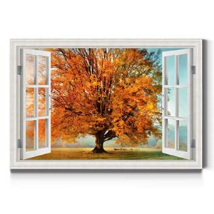 Renditions Gallery Autumn’s Passion Open Window Wall Art, Large Fall Tree Artwork, Beautiful Nature, Premium Gallery Wrapped Canvas Decor, Ready to Hang, 32 in H x 48 in W, Made in America Print