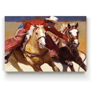 Renditions Gallery Canvas Animal Wall Art Modern Decorations Paintings & Prints Red Western Sporty Cowboy Abstract Rodeo Wall Hanging Artwork for Bedroom Office Kitchen – 32″x48″ LT31