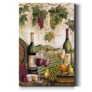 Renditions Gallery Vineyard Wall Art, Red & White Wine Decor, Cheese & Grapes, Scenic Kitchen or Dining Room Artwork, Premium Gallery Wrapped Canvas, Ready to Hang, 32 in H x 48 in W, Made in America