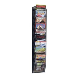 Safco Products Onyx Commercial 10 Pocket Magazine Rack 5579BL-Black-Stainless Steel- Wall Mounted-5 lbs Capacity-Organize Magazines or Journal