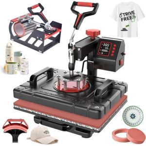 Seeutek 5 in 1 Heat Press Machine 12×15 inch Heat Press Machine with 360 Degree Swing Away T Shirt Pressing Machine, Multifunction Heat Transfer Sublimation Combo for T Shirts Mugs Hat Plate Cap
