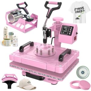 Seeutek Heat Press 5 in 1 Heat Press Machine 12×15 inch T Shirt Pressing Machine with 360 Degree Swing Away, Multifunction Heat Transfer Sublimation Combo for T Shirts Mugs Hat Plate Cap