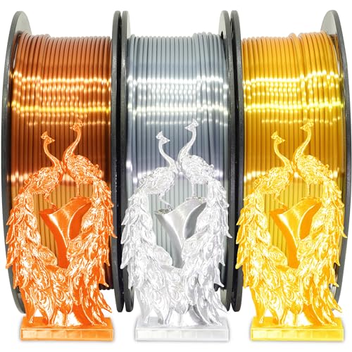 Shiny Silk Gold Silver Copper PLA 3D Printer Filament Bundle, 1.75mm 3D Printer Filament, Each Spool 0.5kg, 3 Spools Pack, Total 1.5kgs Silk Shiny PLA Filament by MIKA3D