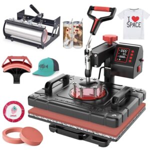 Slendor 5 in 1 Heat Press Machine 12×15 inch Sublimation Heat Press 360° Swing Away Heat Transfer Digital T-Shirt Pressing with 30OZ 20OZ Tumbler Press, Multifunction Combo for Hat Cap Plate
