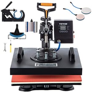 VEVOR Heat Press Machine – 6 in 1 Combo Heat Press Sublimation Machine for DIY T-Shirts/Hats/Mugs/Heat Transfer Projects, 15×15 Multifunction Swing Away Heat Press with 360° Rotation(Color May Vary)