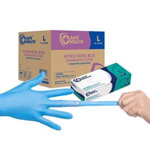 Safe Health Nitrile Exam Disposable Gloves, Latex Free, Powder Free, Blue, Case of 1000, Large, Textured, 3.5 mil, Medical Grade, Food, Tattoo, Nursing, Cleaning, School