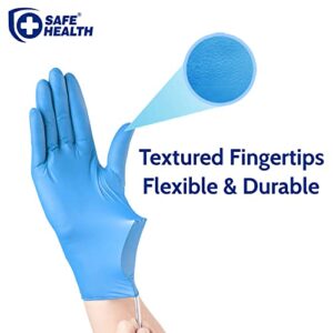 Safe Health Nitrile Exam Disposable Gloves, Latex Free, Powder Free, Blue, Box of 90, XL, Textured, 3.5 mil, Medical Grade, Food, Tattoo, Nursing, Cleaning, School