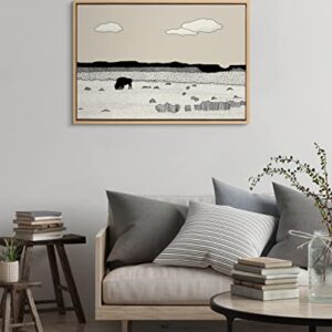 Kate and Laurel Sylvie Aztec 1 Framed Canvas Wall Art by Jake Goossen, 23×33 Natural, Decorative Illustrated Landscape Art for Wall