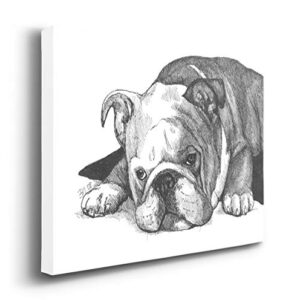 Renditions Gallery Gracie the Bulldog Wall Art, Tired and Bored Dog, Black & White Sketch Artwork, Premium Gallery Wrapped Canvas, Ready to Hang, 18 In x 27 In, Made in America Canvas Print Decor