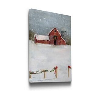 Renditions Gallery Red Barn & Grain Silo Wall Art, Christmas & Winter Decorations, Country & Farm Holiday Decor, Premium Gallery Wrapped Canvas Decor, Ready to Hang, 24 in H x 36 in W, Made in America