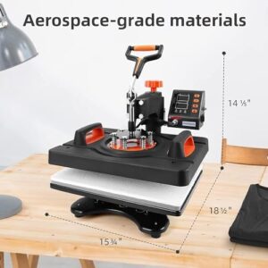 Heat Press Machine, 12 x 15 Inch, 9 in 1 Heat Press 800W Sublimation Machine, 360° Rotation Swing Away Shirt Printing Machine, Dual-Tube Heating for DIY T-Shirt, Hat, Mug, Platete