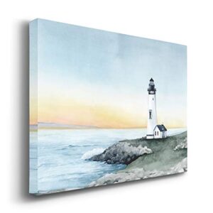Landscape Style Canvas Wall Art: Rustic Italian, Modern Countryside, Romantic Mediterranean, Neutral Oceans Sailing Ships, Lighthouses & Beach Abstract Art Ready to Hang – Lighthouse Bay II 24X36