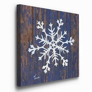 Renditions Gallery Vintage Snowflake Wall Art, Cute Christmas & Winter Artwork, Faded Wood Look, Blue & White, Premium Gallery Wrapped Canvas Decor, Ready to Hang, 32 in H x 32 in W, Made in America