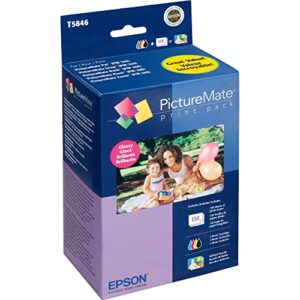EPSON T584 Standard Capacity Ink & Paper Combo Pack – Glossy (T5846) for select Epson PictureMate Printers, Black; Cyan; Yellow; Magenta