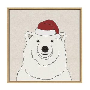 Kate and Laurel Sylvie Have Yourself a Beary Little Christmas Framed Canvas Wall Art by Jake Goossen, 22×22 Natural, Cartoon Bear Christmas Art for Wall
