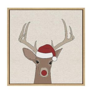 Kate and Laurel Sylvie Merry Christmas My Deer Framed Canvas Wall Art by Jake Goossen, 22×22 Natural, Christmas Reindeer Santa Art for Wall
