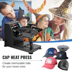 VEVOR Hat Press, Heat Press Machine for Caps with 3.5″×5.5″ Curved Heating Element, Digital LCD Timer and Temperature Control, with LCD Timer and Temperature Control, Rigid Steel Frame – Black