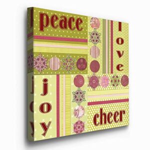 Renditions Gallery Peace Love Joy Cheer Wall Art, Christmas & Winter Artwork, Colorful, Great Gift Idea for Her, Premium Gallery Wrapped Canvas Decor, Ready to Hang, 32 in H x 32 in W, Made in America