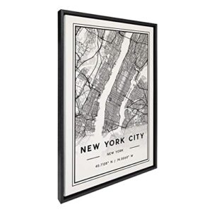 Kate and Laurel Sylvie New York City Modern Map Framed Linen Textured Canvas Wall Art by Jake Goossen, 23×33 Black, Geographical Map for Wall