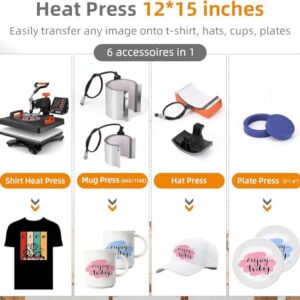 Heat Press Machine for T Shirts, 11 in 1, 12 X 15 Inch, Swing Away Digital Tshirt Press Machine, 800W 360° Rotation Swing-Away, Dual-Tube Heating Printing for DIY T-Shirts Cap Hat Mugs