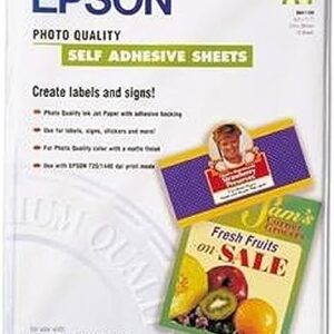 Epson Photo Quality Self-adhesive Sheets (8.3×11.7 Inches, 10 Sheets) (S041106),White