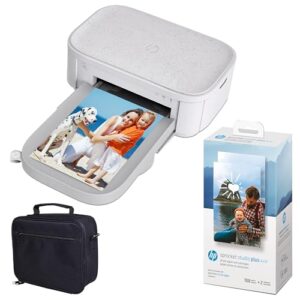 HP Sprocket Studio Plus 4×6” Instant Color Photo Printer – Bundle: Case and Photo Paper, White
