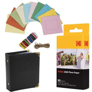 KODAK 2″x3″ Premium Zink Photo Paper (50 Sheets) + Colorful Square Hanging Photo Frames + Photo Album (Compatible Printomatic)
