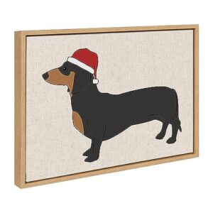 Kate and Laurel Sylvie Dachshund Through The Snow Framed Canvas Wall Art by Jake Goossen, 18×24 Natural, Cute Christmas Wiener Dog Art for Wall