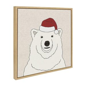 Kate and Laurel Sylvie Have Yourself a Beary Little Christmas Framed Canvas Wall Art by Jake Goossen, 22×22 Natural, Cartoon Bear Christmas Art for Wall