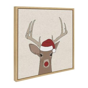 Kate and Laurel Sylvie Merry Christmas My Deer Framed Canvas Wall Art by Jake Goossen, 22×22 Natural, Christmas Reindeer Santa Art for Wall