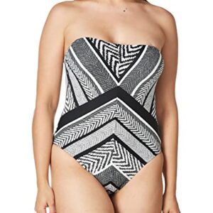Kenneth Cole New York Women’s Standard Bandeau One Piece Swimsuit, Multi//Suit and Tie, L