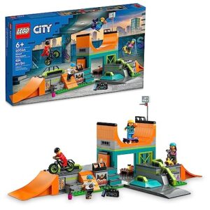 LEGO My City Street Skate Park Building Toy Set, Includes a Skateboard, BMX Bike, Scooter and in-line Skates, Plus 4 Minifigures for Pretend Play, Fun Gift for Kids and Skating Fans, 60364