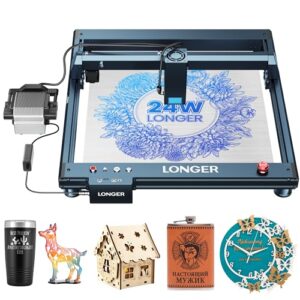 Longer B1 24W Laser Engraver 120W DIY Laser Cutter with Automatic Air Assist Pump Higher Accuracy Laser Engraving Machine APP WiFi USB CNC Machine for Wood/Metal/Glass Engraving Area 17.72″ x 17.32″