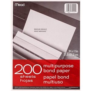 Mead Multipurpose Paper, 8-1/2″ x 11″, Letter Size, Bond, White, 200 Sheets/Pack (39200)