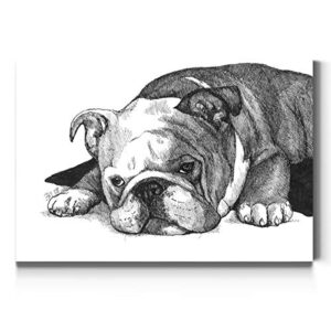 Renditions Gallery Gracie the Bulldog Wall Art, Tired and Bored Dog, Black & White Sketch Artwork, Premium Gallery Wrapped Canvas, Ready to Hang, 18 In x 27 In, Made in America Canvas Print Decor