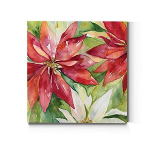 Renditions Gallery Poinsettia Leaves Wall Art, Christmas & Winter Artwork, Festive Red & Green, Flowers, Floral, Premium Gallery Wrapped Canvas Decor, Ready to Hang, 32 in H x 32 in W, Made in America