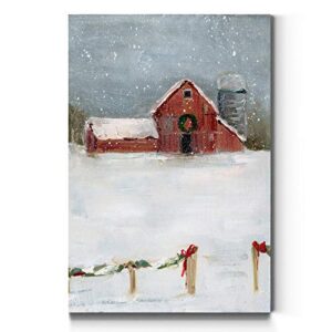 Renditions Gallery Red Barn & Grain Silo Wall Art, Christmas & Winter Decorations, Country & Farm Holiday Decor, Premium Gallery Wrapped Canvas Decor, Ready to Hang, 24 in H x 36 in W, Made in America