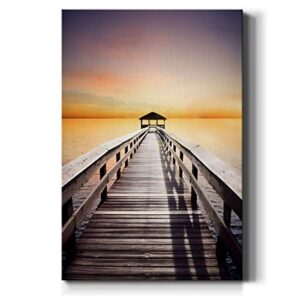 Renditions Gallery Sunset Pier Beach Hut Wall Art, Relaxing Ocean Artwork, Portrait Decor, Colorful Dusk Decorations, Premium Gallery Wrapped Canvas, Ready to Hang, 32 in H x 48 in W, Made in America